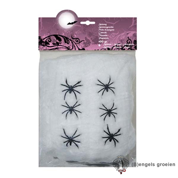 Halloween - Spinrag - Met 6 Spinnen - 100 gr